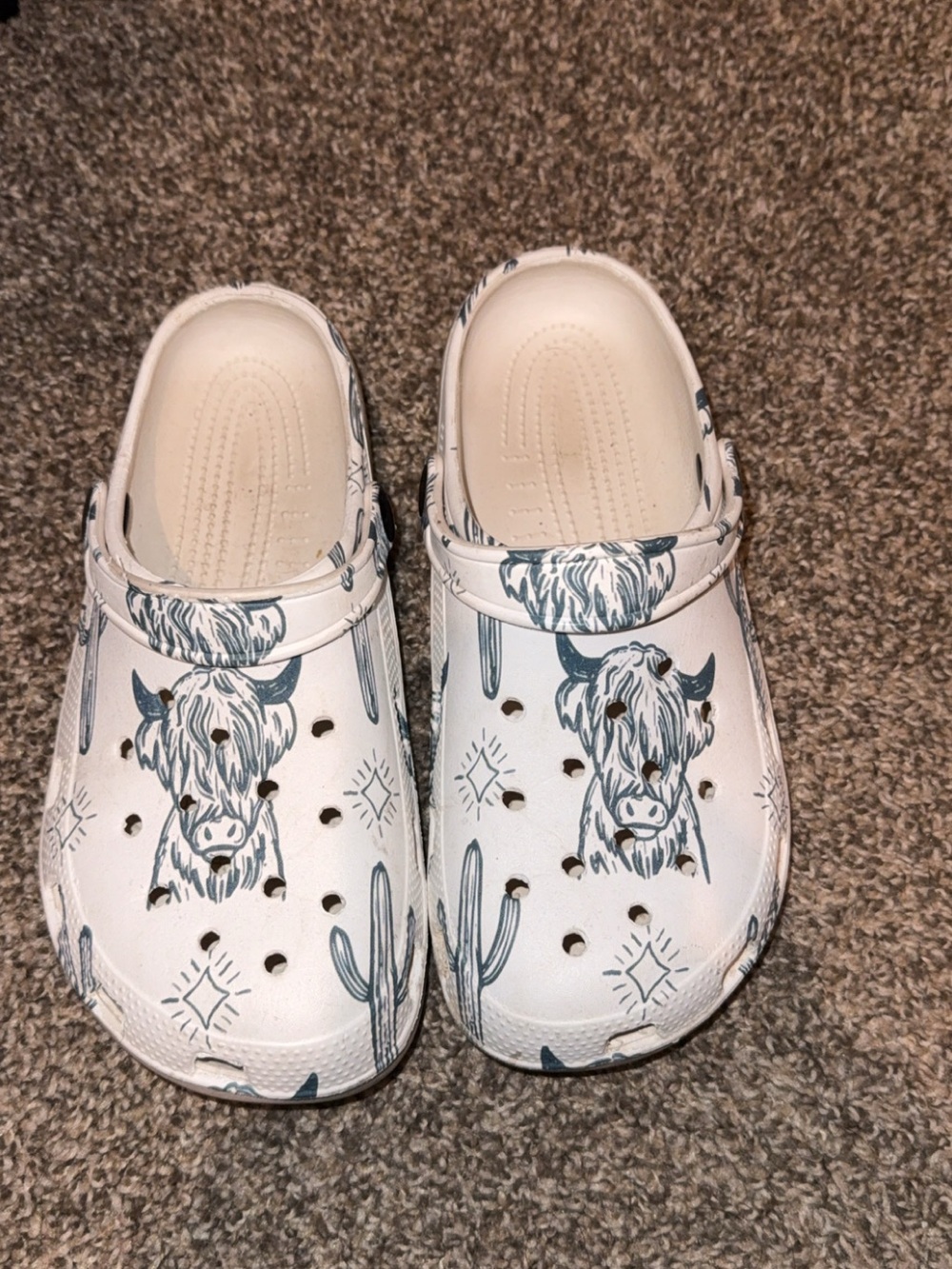 Kids White Clog Shoes with Blue Western Print